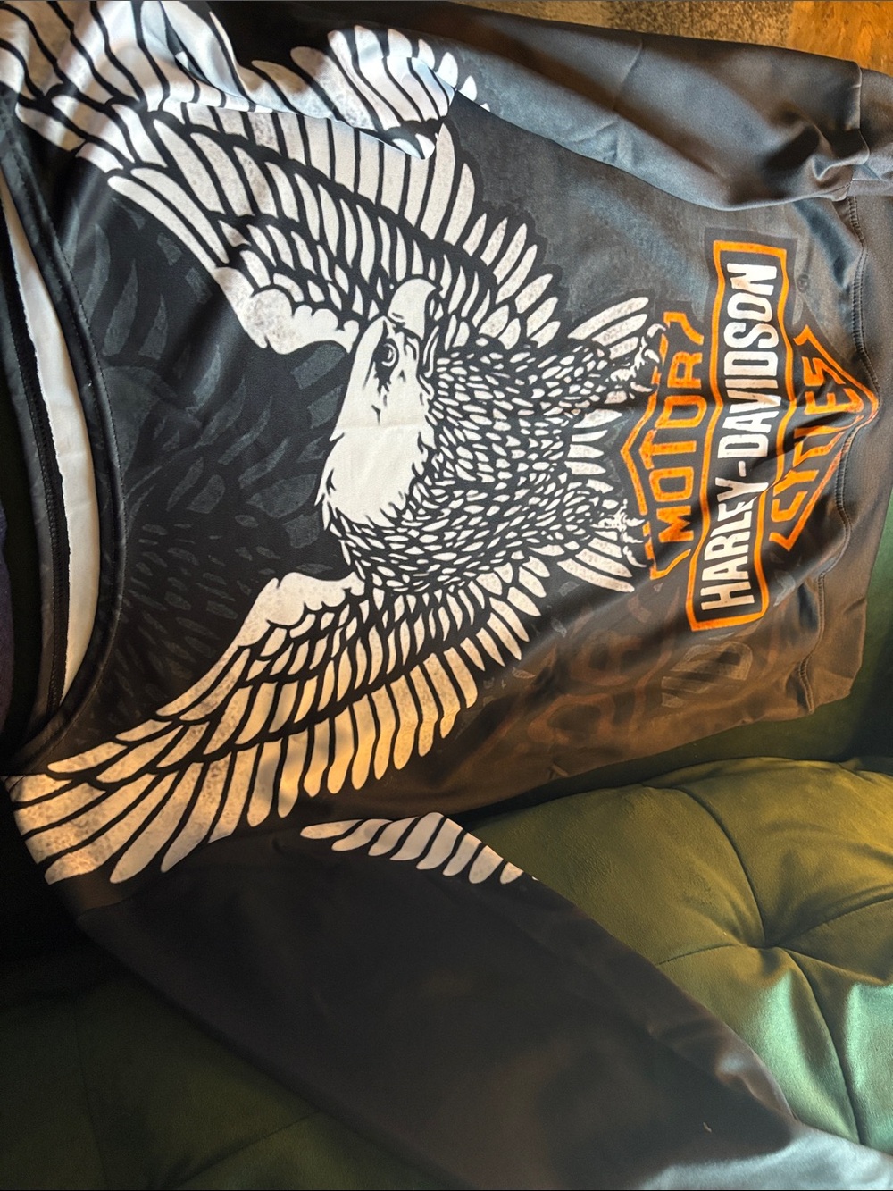 Harley-Davidson ~ Black Sweatshirt with White Eagle and Orange Logo Scoop neck